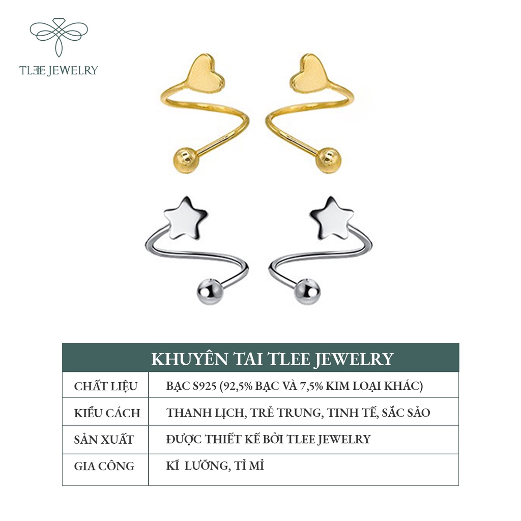 Khuyên tai bạc nữ TLEE sao xoắn, tim xoắn chốt vặn cá tính NCJ B0106