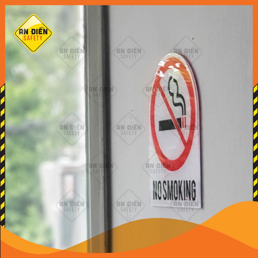 Biển báo NO SMOKING Cấm hút thuốc bằng mica cao cấp An Điền Safety, Tặng miếng dán tường keo 3M