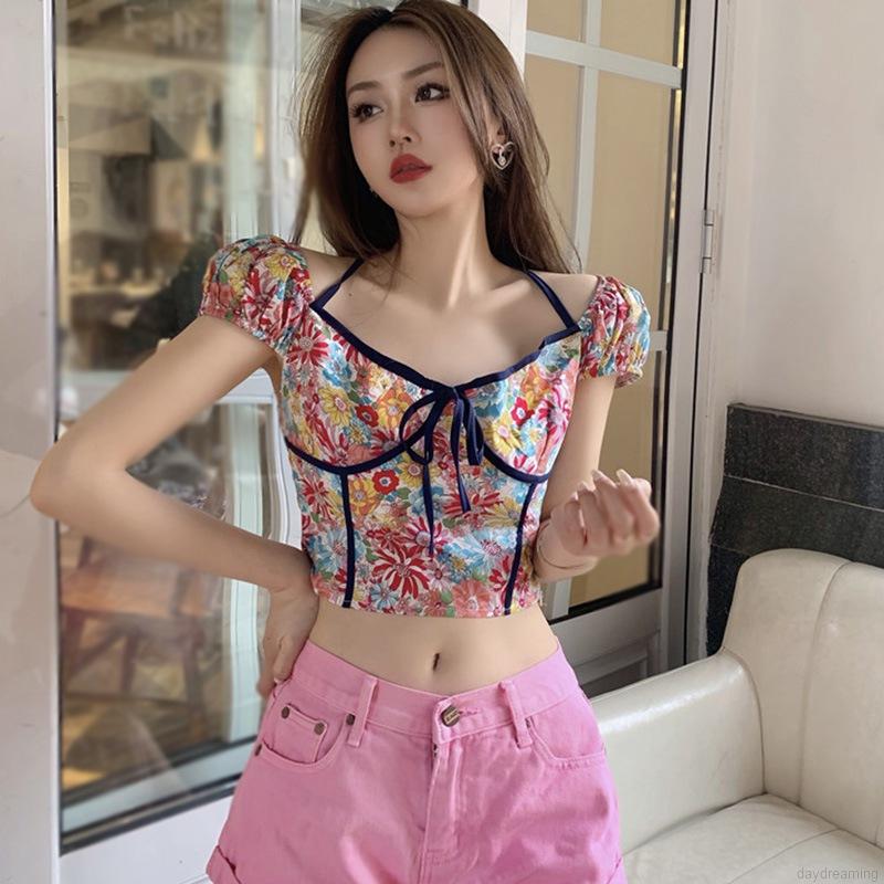 Áo Croptop Tay Ngắn Hoạ Tiết Hoa Cho Nữ | BigBuy360 - bigbuy360.vn