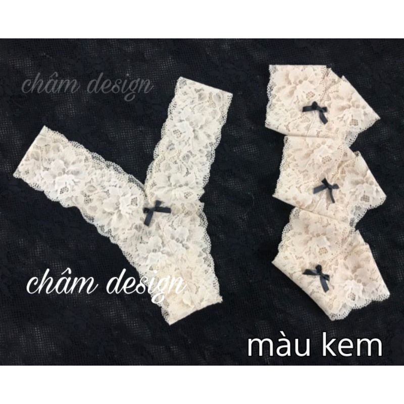 Quần lót ren màu kem chữ y gắn nơ đen nhỏ xinh. Hàng thiết kế tại xưởng