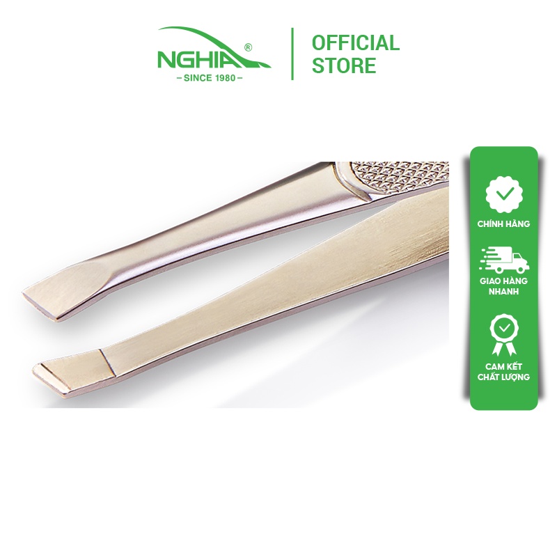 Nhíp Nhổ Lông Mày, Lông Mũi, Râu, Tóc Bạc Inox Mạ Vàng Ánh Kim KỀM NGHĨA N.409 - Đầu Xéo