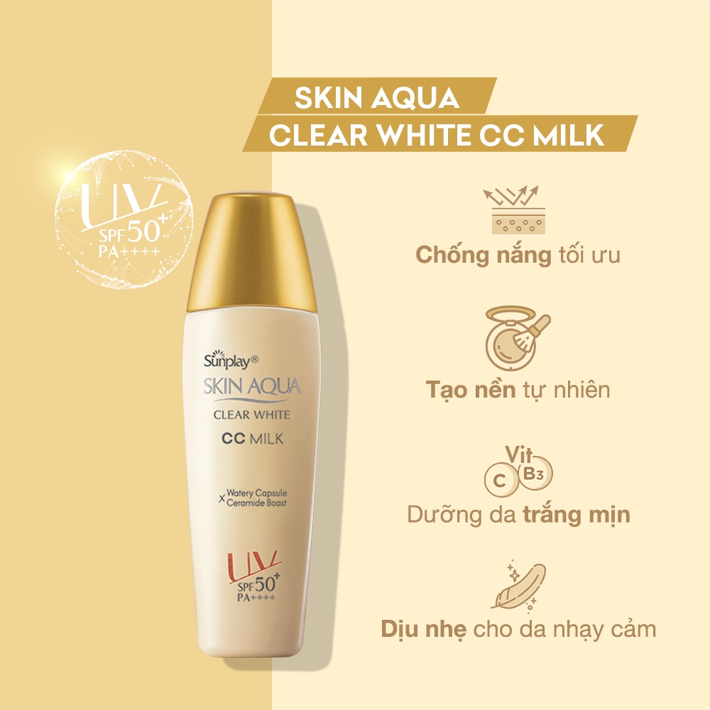 Sữa chống nắng dưỡng da tạo nền trắng mịn Sunplay Skin Aqua Clear White CC Milk 25g