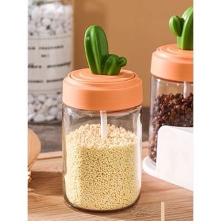 Set 4 Lọ đựng gia vị thủy tinh xương rồng cao cấp, hũ bột canh kèm muỗng thìa đẹp