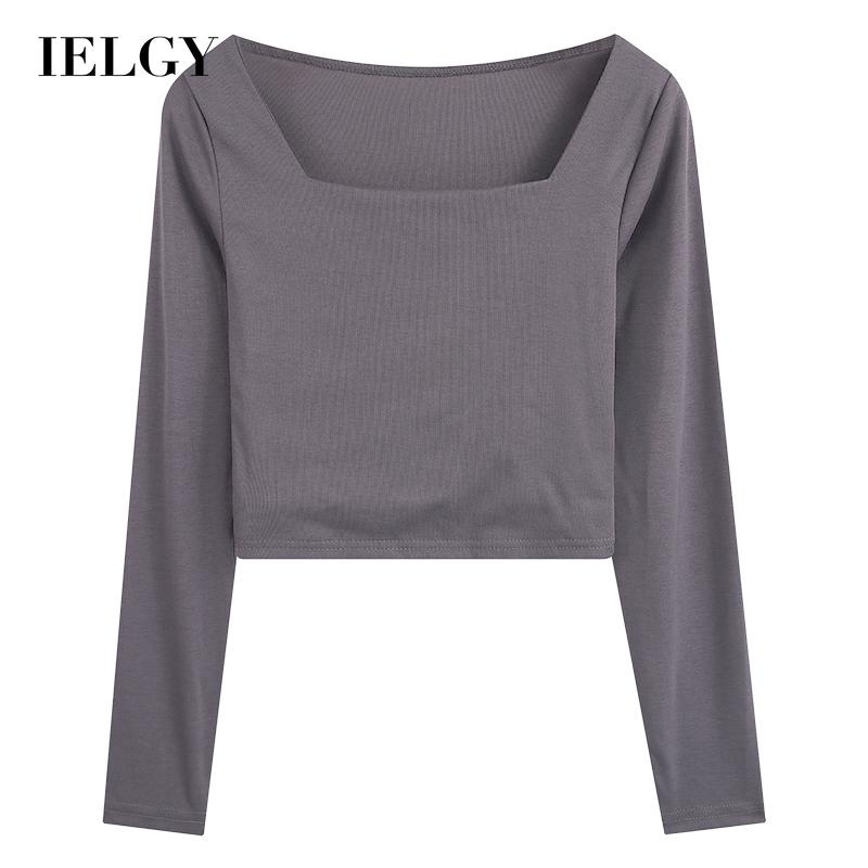 Áo thun IELGY tay dài ôm dáng cổ vuông thời trang phương Tây