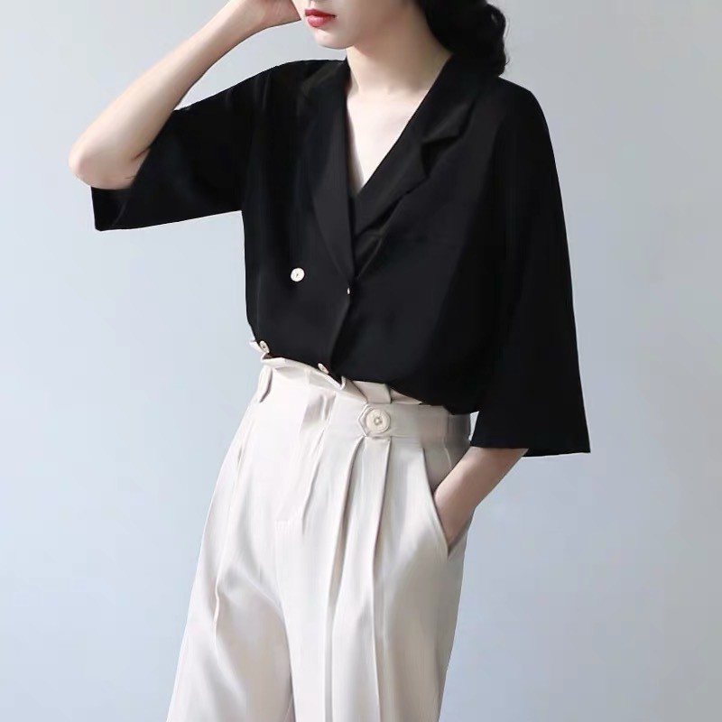 Áo sơ mi kiểu đen ngắn tay cho các nàng thanh lịch, áo sơ mi cho nàng bigsize