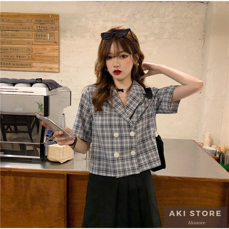 Áo Khoác Blazer Tay Ngắn Dáng Rộng Họa Tiết Sọc Caro Thời Trang Mùa Hè Phong Cách Hàn Quốc 2021 | BigBuy360 - bigbuy360.vn