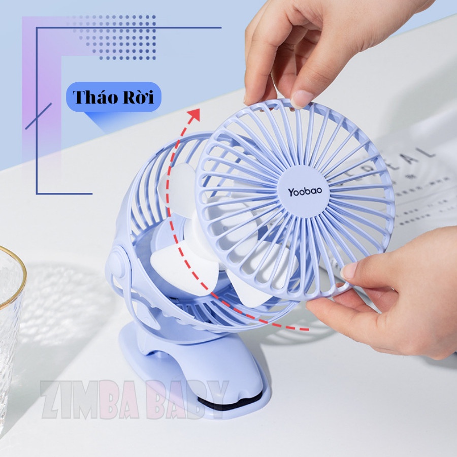 Quạt Kẹp Tích Điện Mini Yoobao 6400mah kẹp Bàn, Xe đẩy, Nôi Cũi, Sử Dụng Văn Phòng, Du Lịch Zimbababy