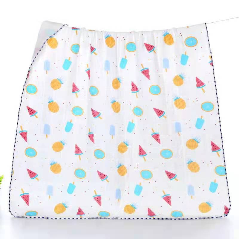 Khăn tắm viền mặt xô chần bông in hình êm ái cho bé, có thể dùng làm chăn đắp ấm 90x90cm