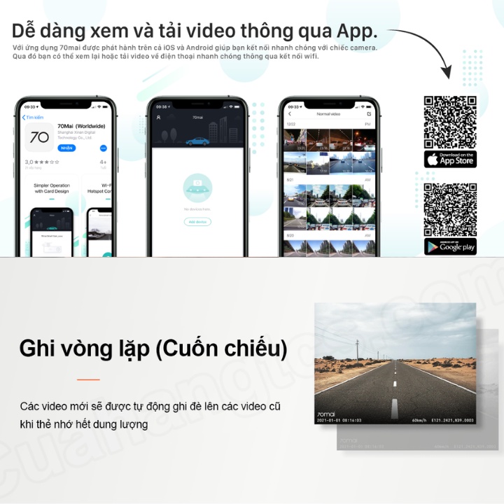 Camera hành trình Xiaomi 70mai Dash Cam Pro Plus A500s 💥 Bản Quốc Tế 💥 2K , Tích hợp sẵn GPS, Cam Lùi Cao Cấp