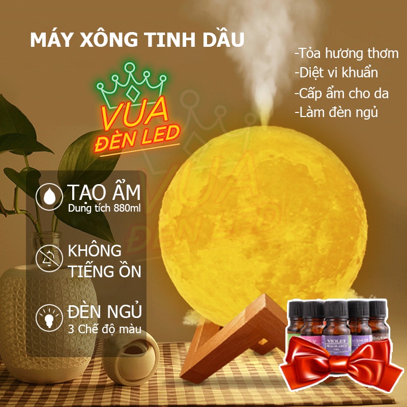 Máy Xông Tinh Dầu Mặt Trăng  , Máy Phun Sương Mặt Trăng 3 chế độ màu,có Tinh Dầu đi kèm Khử Mùi , Cấp Ẩm Da