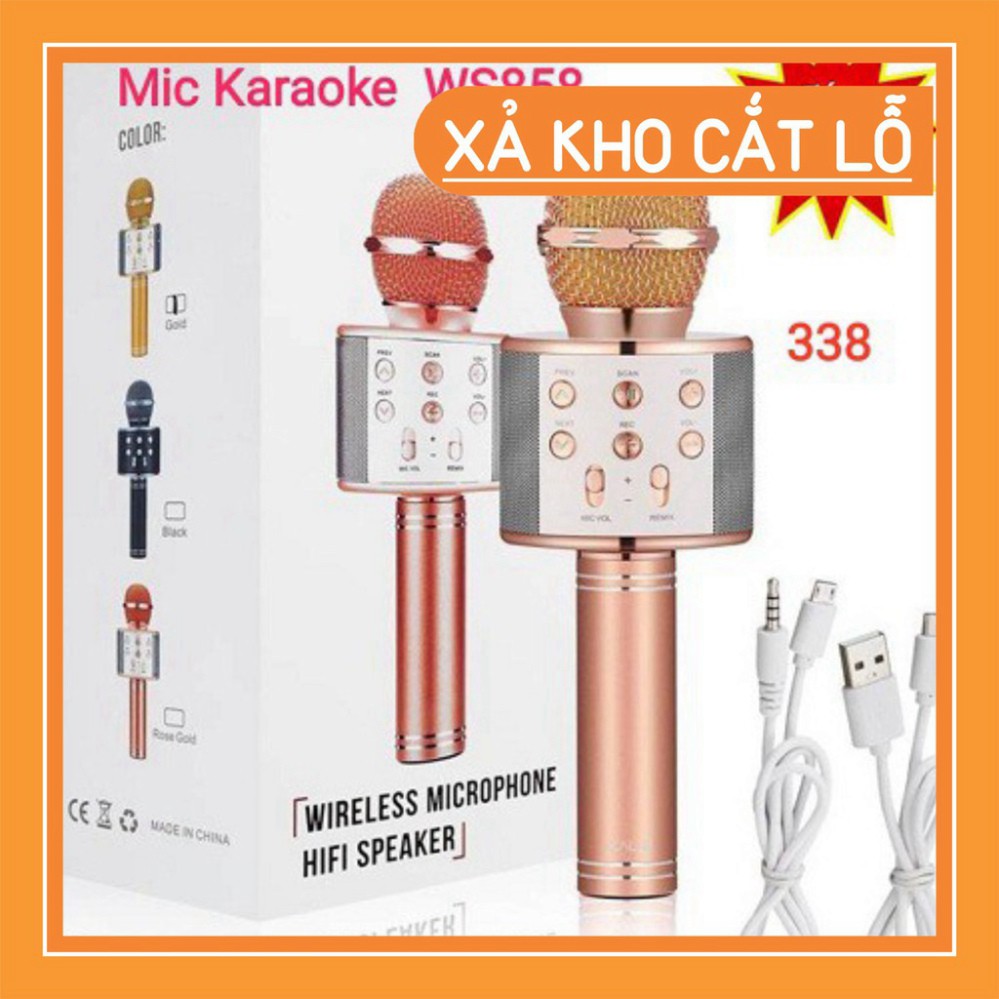 Míc hát karaoke (Xả Kho) Míc bluetooth WS-858 ĐA NĂNG 6 TRONG 1 HÁT KARAOKE, BẢO HÀNH 3 THÁNG