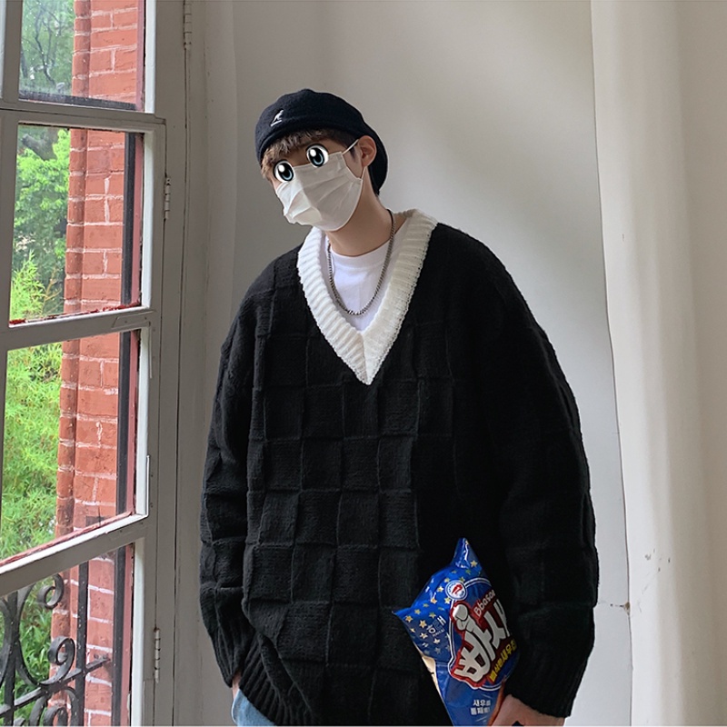 Áo sweater dệt kim tay dài cổ chữ V phong cách Hàn Quốc thời trang 2022 đơn giản dành cho cả nam và nữ