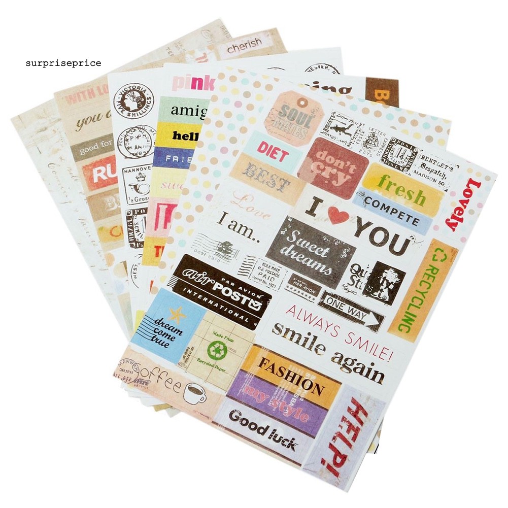 Set 6 tờ hính dán giấy phong cách cổ điển trang trí thủ công đa dụng