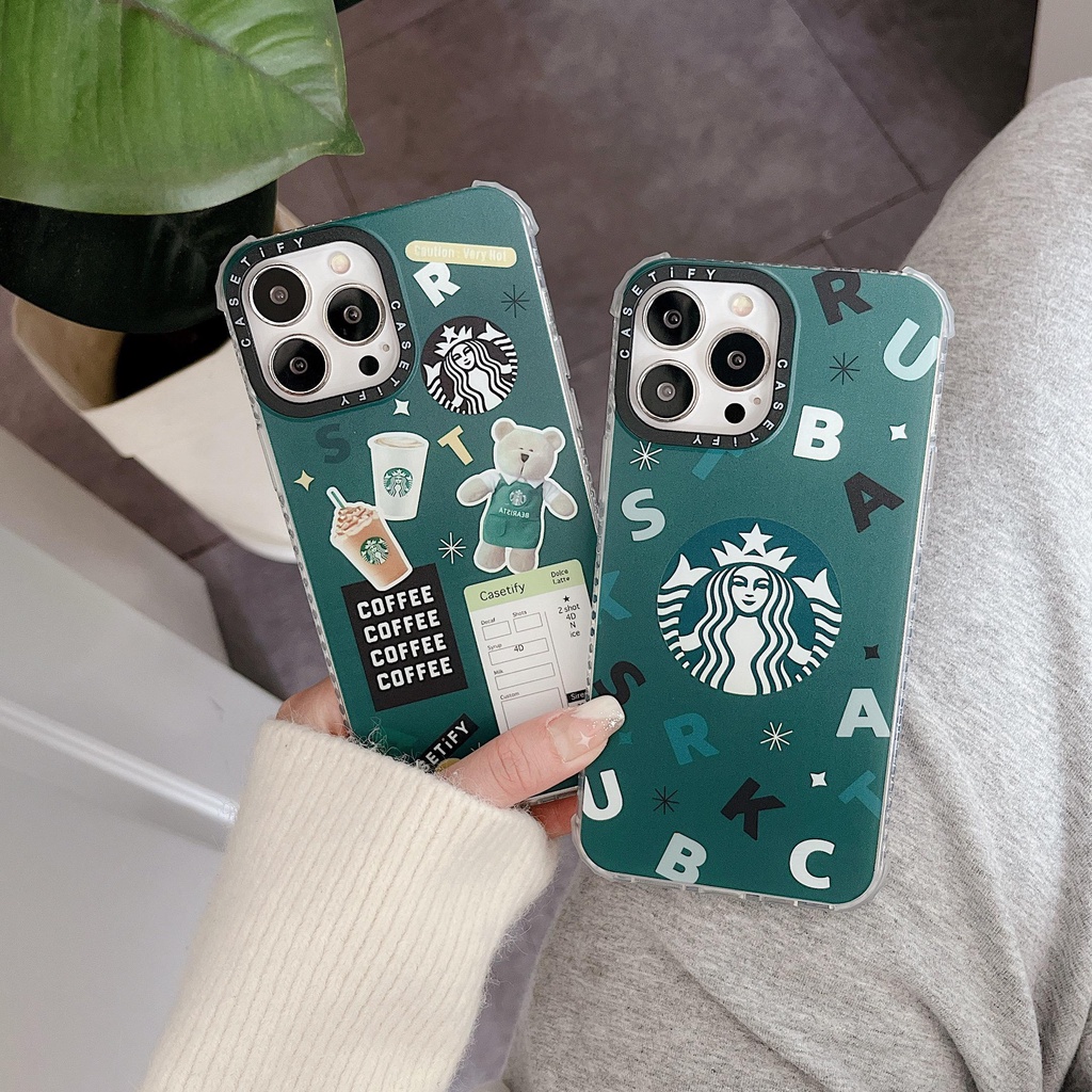 Starbucks Ốp Điện Thoại In Hình Gấu Chống Rơi Cho iphone 13 Pro MAX i13 13pro 11 Pro MAX i11 iX Xs XR Xs MAX 7plus 8plus 7 PLUS 8Pro 12Promax
