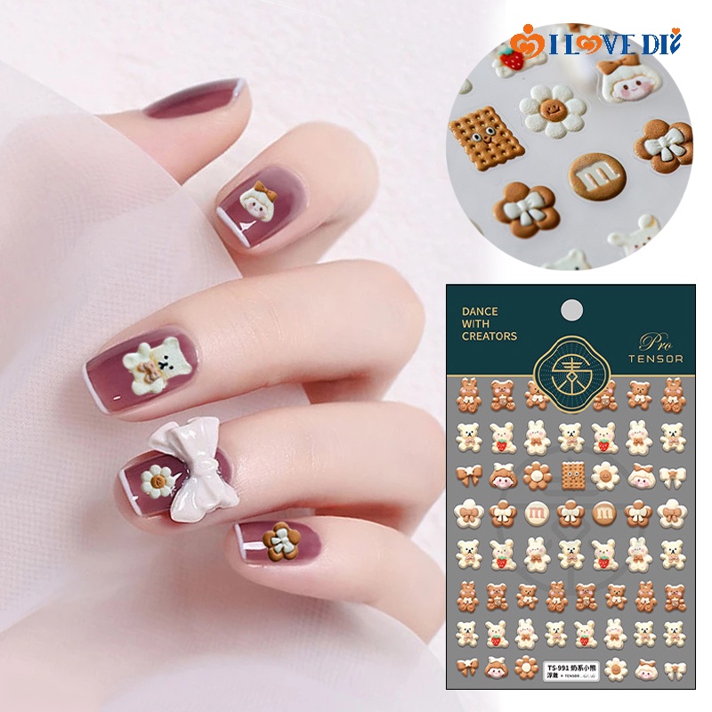 Miếng Dán Móng Tay 3D Hình Gấu Hoạt Hình Dễ Thương