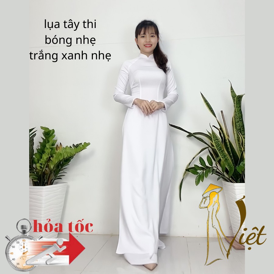 Áo dài trắng đi học học sinh nữ cấp 3 chụp hình kỷ yếu truyền thống may sẵn lụa tây thi loại 1