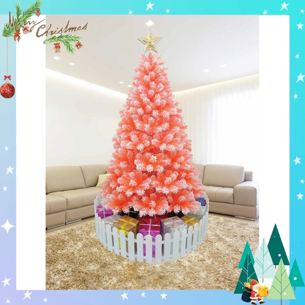 Cây thông noel phủ tuyết 2m đầu tròn quấn chỉ màu cam – cây tự động trang trí giáng sinh nhà thờ, phòng khách