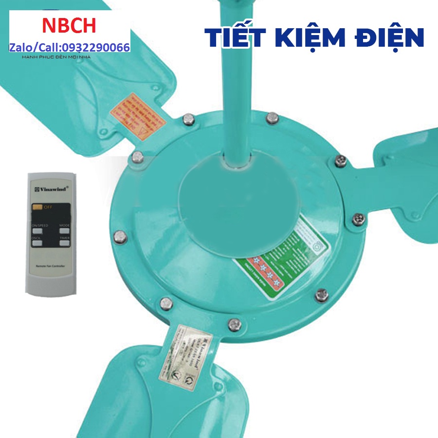 Quạt trần Vinawind QT1400-X có điều khiển từ xa, 3 cánh nhôm, sải cánh 1400mm Điện Cơ Thống Nhất