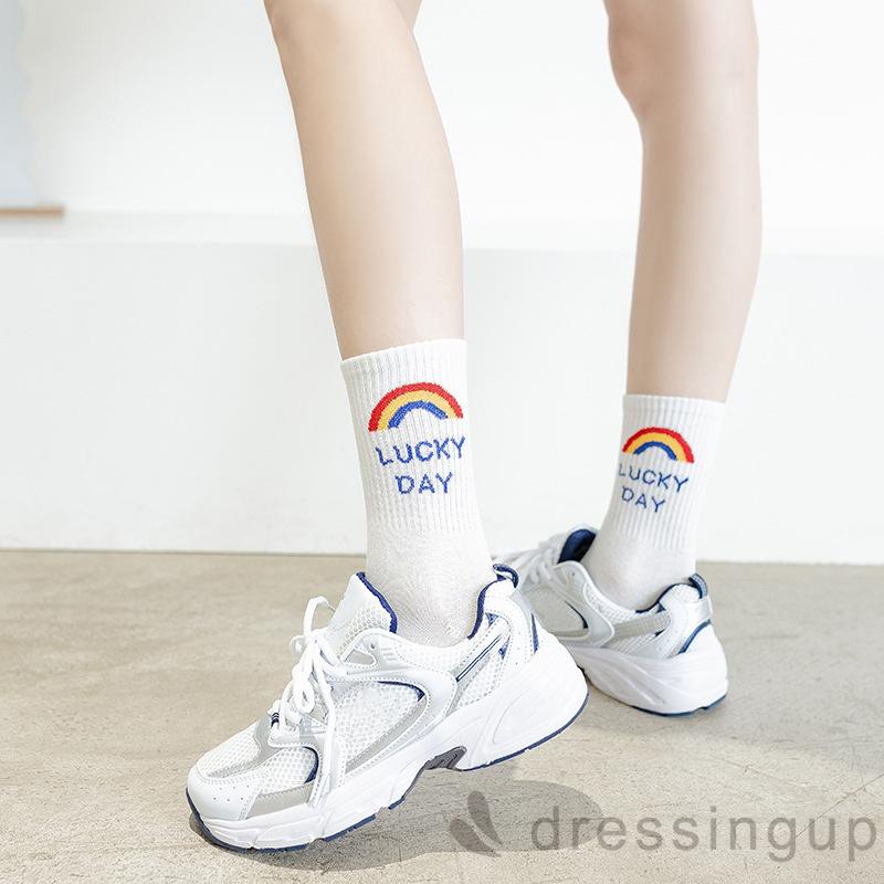 Đôi vớ cotton in hình mặt cười màu cầu vồng cho người lớn