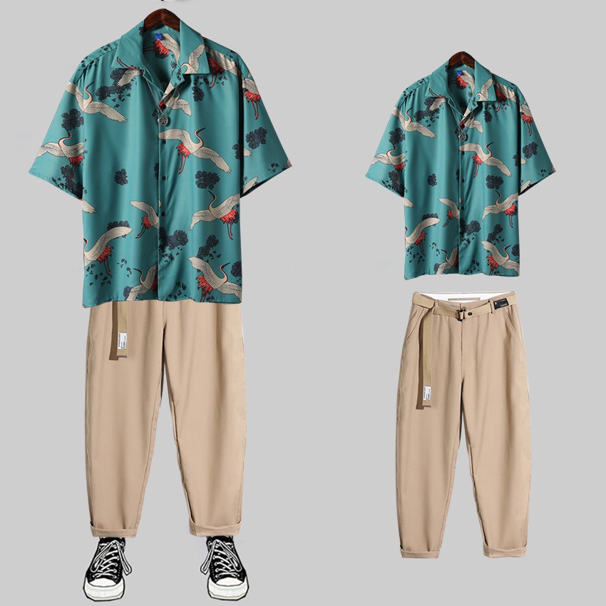 Combo Áo Sơ Mi Ngắn Tay Hoạ Tiết Chim Hạc Kết Hợp Quần Tây Âu Dáng Baggy (Tặng Dây Lưng) SOMI 35 + JOGGER 66 CR | BigBuy360 - bigbuy360.vn