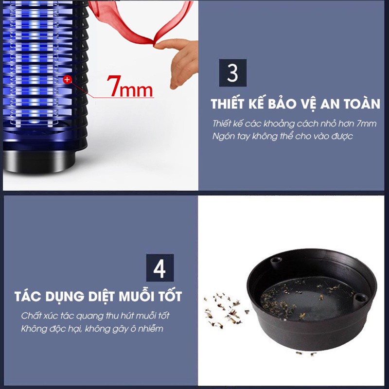 Đèn Bắt Muỗi Công Nghiệp Đèn Máy Bắt Muỗi Không Độc Hại LED 11W Công Suất Cao Ánh Sáng Tím 365 Nano Wave Thu Hút