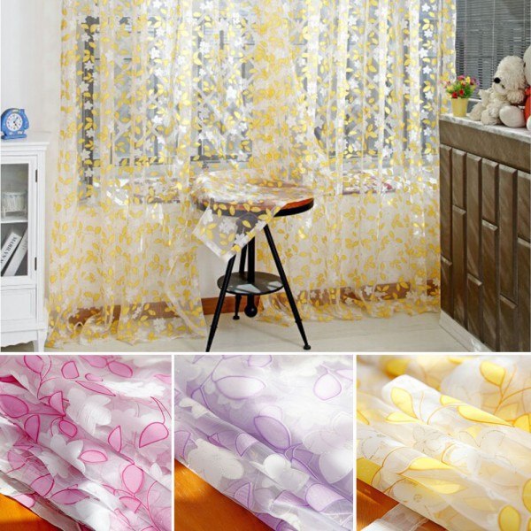 Rèm cửa xuyên thâu in hình hoa lá thanh lịch
