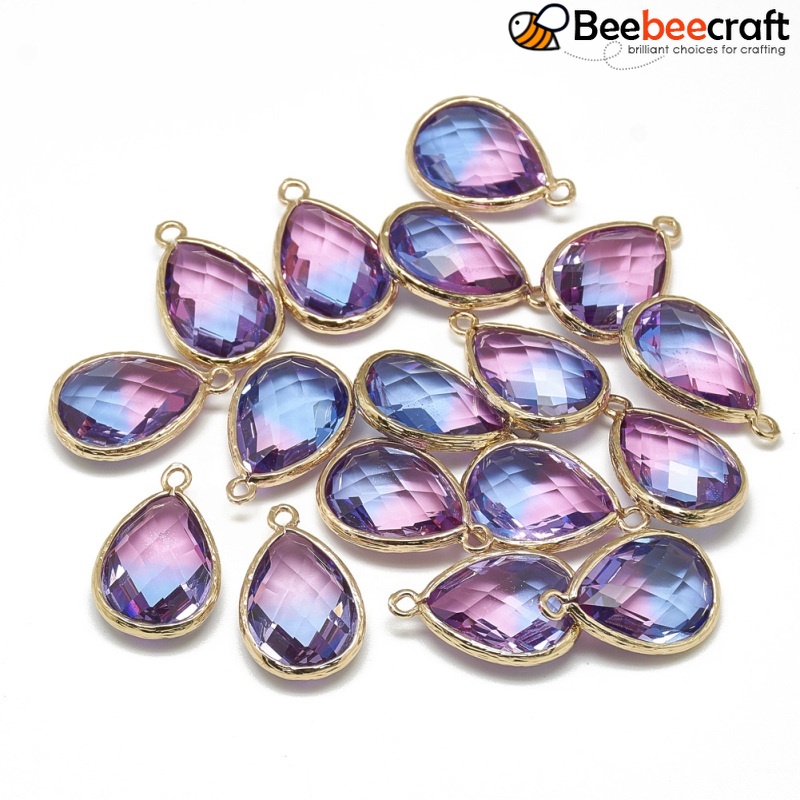 Set 1-5 Mặt Dây Chuyền Thủy Tinh Hình Trái Tim/ Giọt Nước/Hình Vuông Màu Vàng Đồng