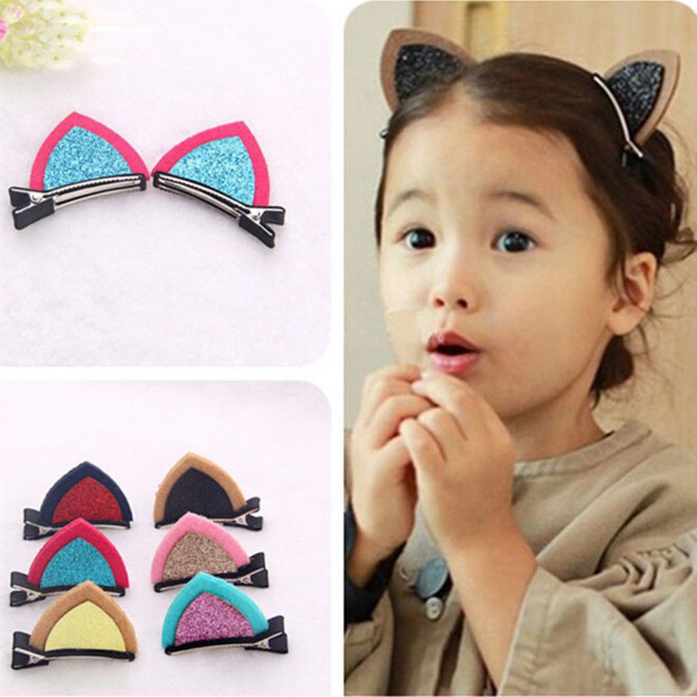 Set 2 kẹp tóc hình tai mèo đính kim tuyến xinh xắn cho bé gái
