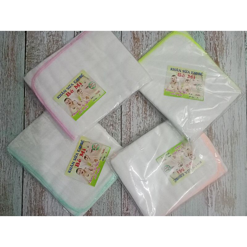 Khăn tắm Bé Mi chất liệu cotton 100%(4 lớp) có viền 4 màu.