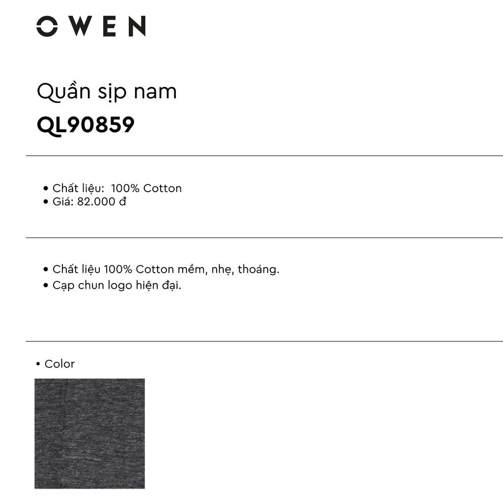 Quần Lót Nam Owen QL90859 Kiểu Quần Sịp  Nam Tam Giác Chất Liệu Cotton Màu Xám Đậm