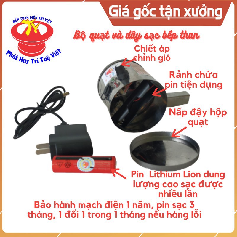 ✠Quạt gió bếp than TRÍ VIỆT loại sạc điện 2h sài được 4h mẩu mới pin lithium dung lượng cao thay thế dễ dàng