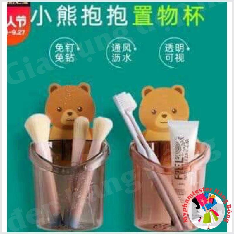Cốc gấu dán tường - Hũ ly gấu đựng bàn chải và kem đánh răng dễ thương