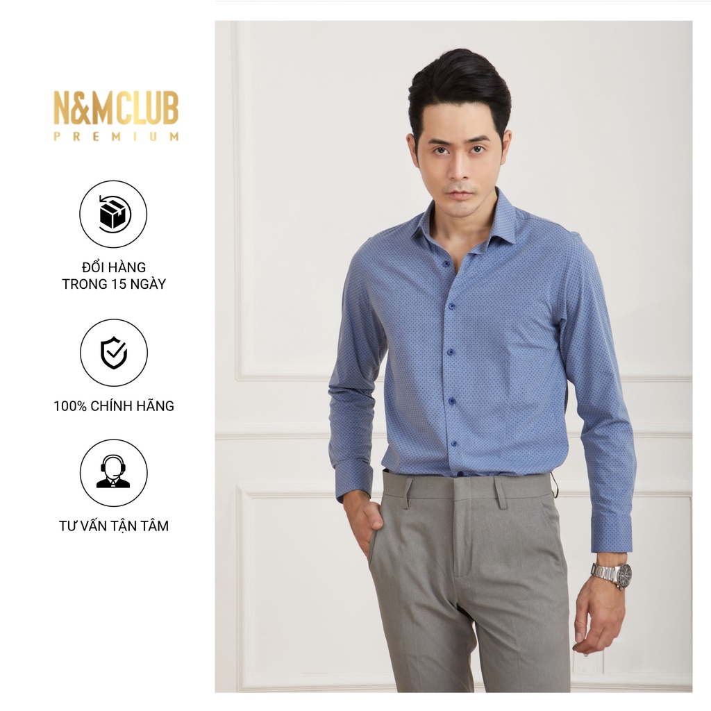 Áo Sơ Mi N&M CLUB Nam Dài Tay Chống Nhăn Thoáng Mát Chấm Bi Màu Xanh Đậm mã 2105040