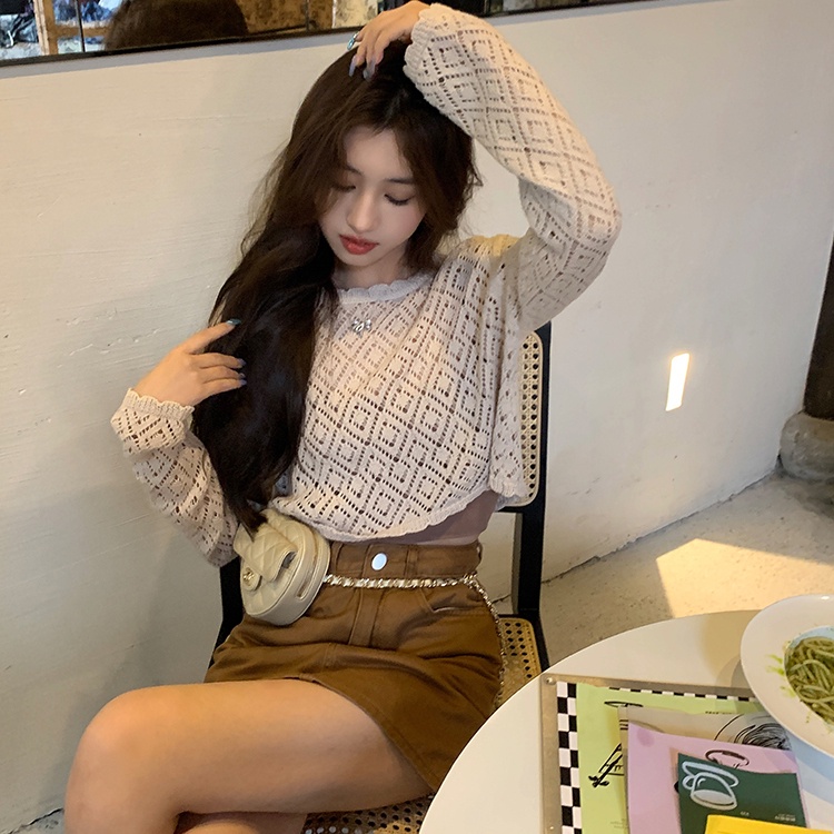 SUXI Áo Dệt Kim Mỏng Tay Dài Dáng Rộng Màu Trơn Thời Trang Mùa Hè Dễ Phối Đồ Cho Nữ