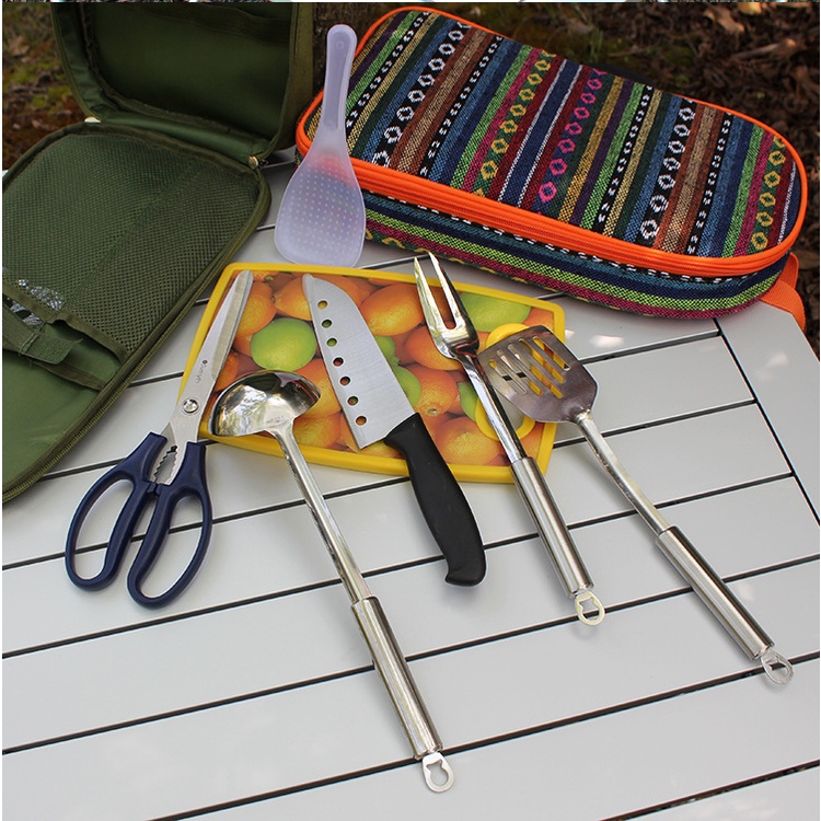 Bộ dụng cụ nấu ăn dã ngoại có túi đựng siêu tiện - Bộ dụng cụ nấu ăn 8 món dùng khi đi du lịch, dã ngoại [DCP5]