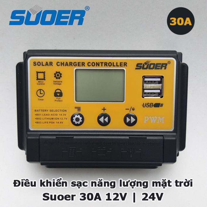 Bộ điều khiển sạc năng lượng mặt trời solar changer controller suoer 30A 12V 24V