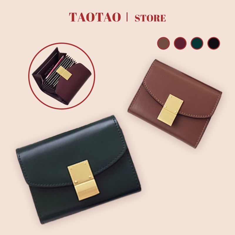 Ví card da cao cấp ví nữ nhiều ngăn mini ví gập thời trang 9 khe cắm thẻ + 2 khe ID
