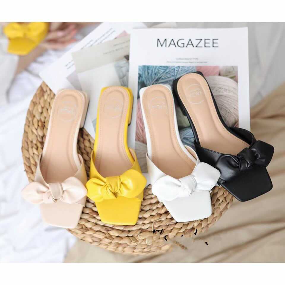 Dép nơ nữ PU 6 màu Dáng hàng quốc cực xinh - mã 756