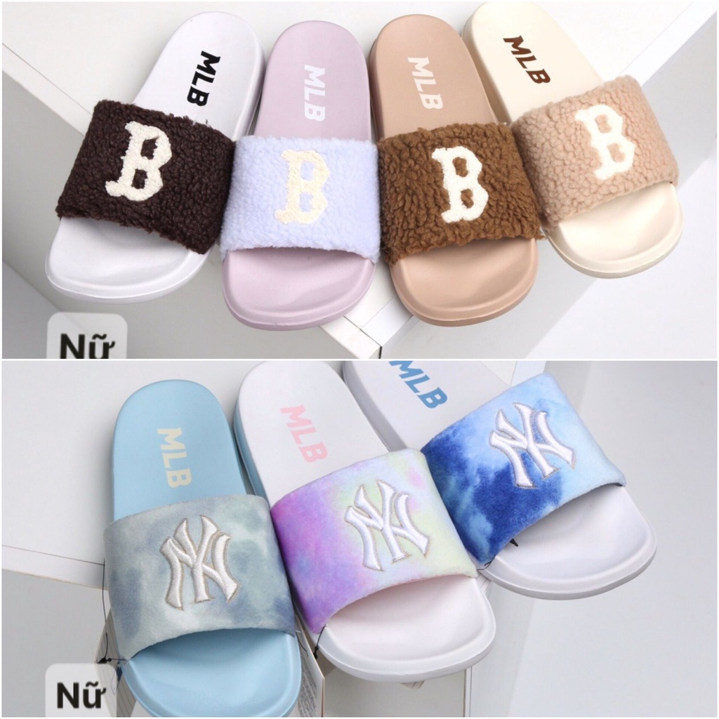 Dép Nữ Quai Ngang MLB Dép Nữ Quai Lông Chữ B Quai Lông Mịn Chữ NY Thời Trang Cao Cấp