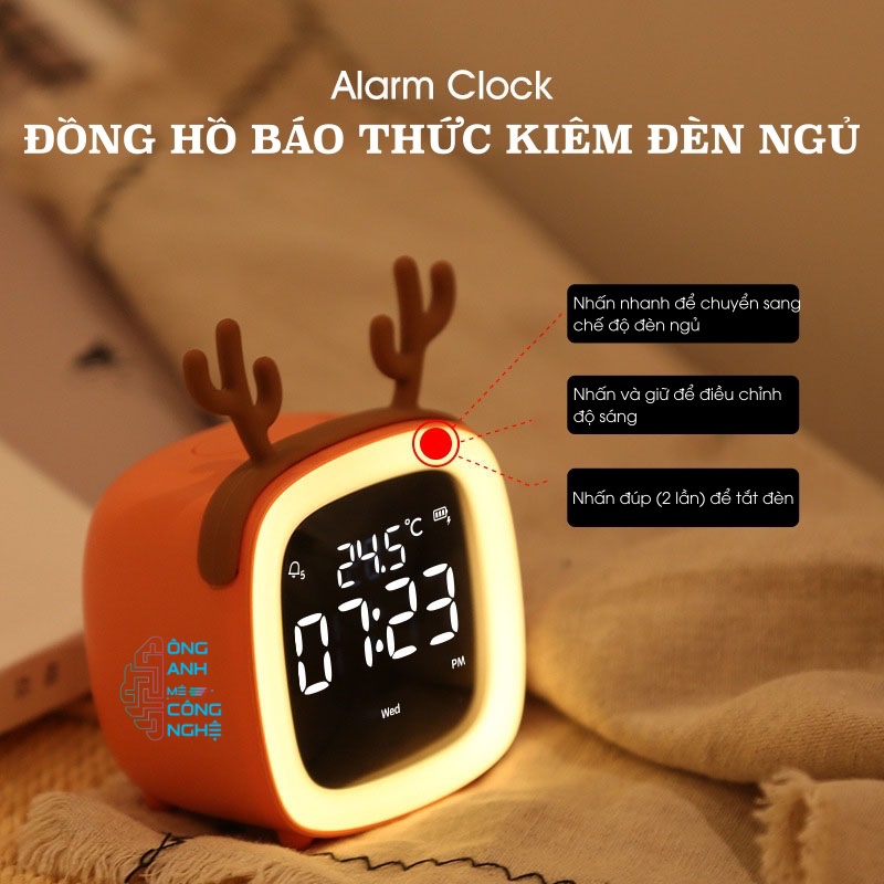 ĐỒNG HỒ BÁO THỨC CẢM ỨNG ÂM THANH KÈM ĐÈN NGỦ ĐỂ BÀN HIỆN ĐẠI CUTE PET TV