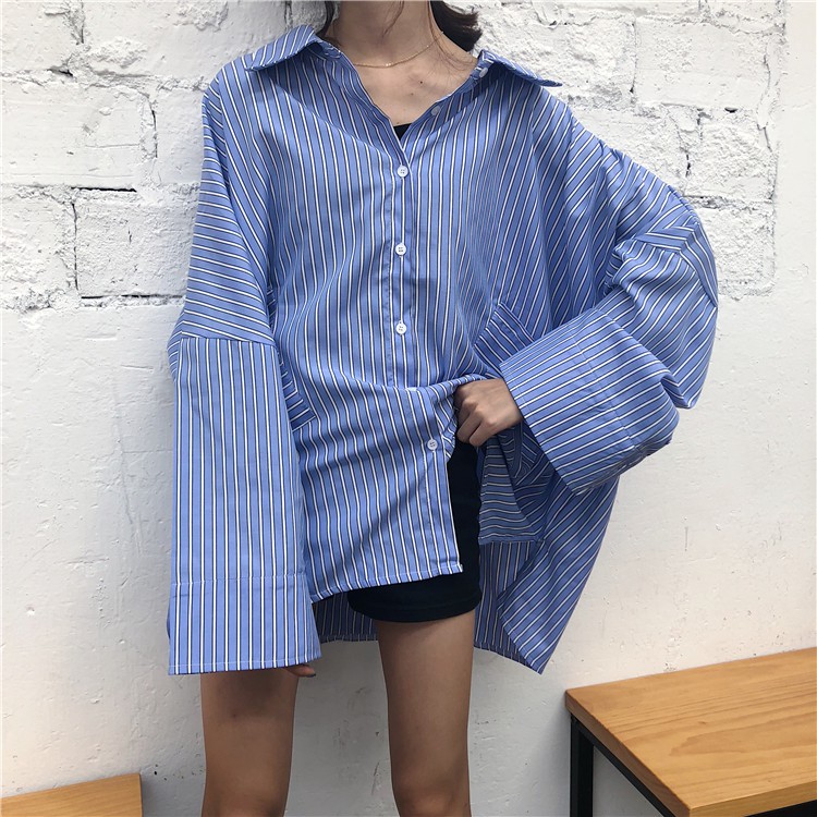 [ORDER-Có Ảnh Thật] Áo sơ mi nữ kẻ sọc form rộng dài tay túi đắp ulzzang | BigBuy360 - bigbuy360.vn