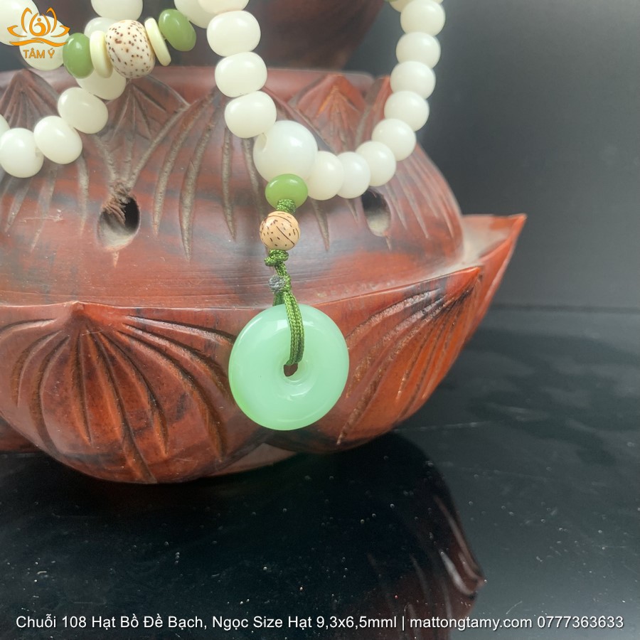 Chuỗi tràng hạt 108 Hạt Bồ Đề Bạch Ngoc tự nhiên  Size Hạt 9.3x6.5mm