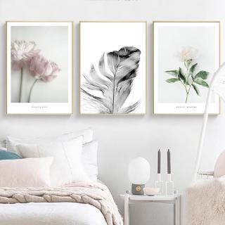 Tranh treo tường trang trí nội thất hình lông vũ kiểu Scandinavian hoa ( hàng có sẵn )