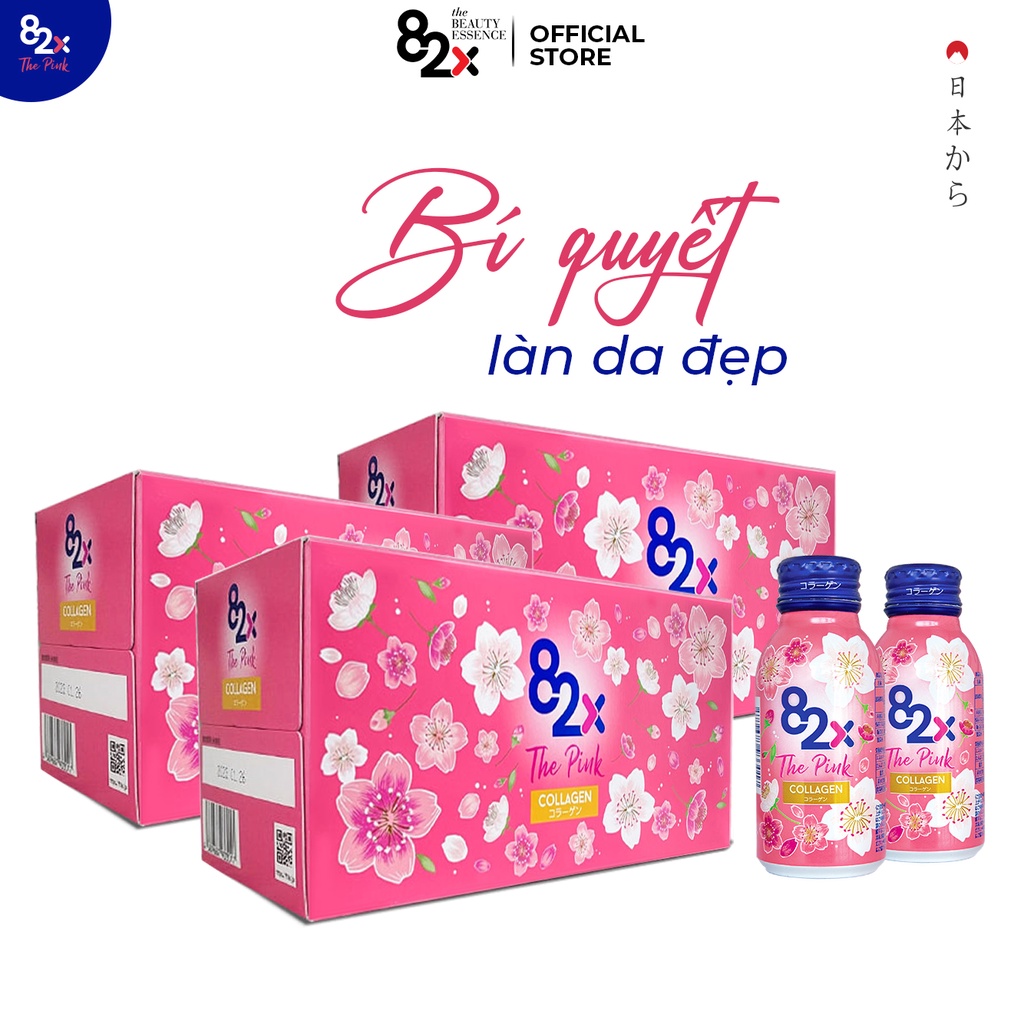 82X The Pink Collagen 1000mg Collagen, Vitamin C và Khoáng Chất Đến Từ Nhật Bản - Combo 3 hộp (100ml/chai)