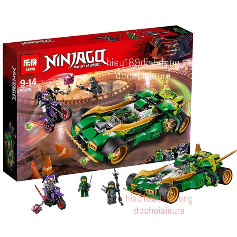 Lắp ráp xếp hình Xe oto ninja xanh lá truy đuổi sát thủ bóng đêm 10803