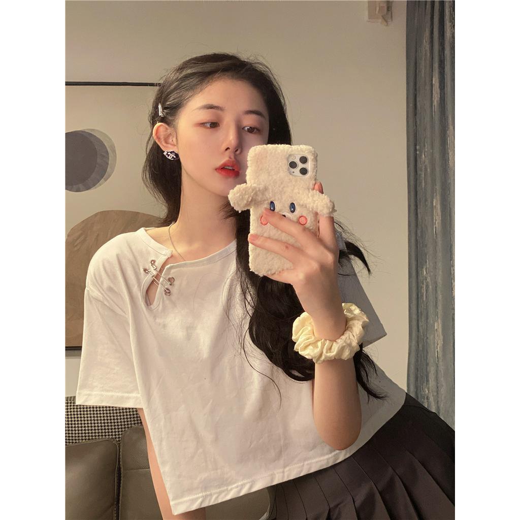 Áo Croptop Tay Ngắn Dáng Rộng Che Khuyết Điểm Thời Trang Cho Nữ