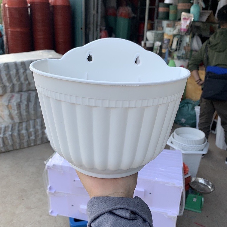 Chậu ốp tường trồng cây, hoa vân sọc- Chậu treo tường trồng cây, chậu bán nguyệt ốp tường loại 1 dày đẹp