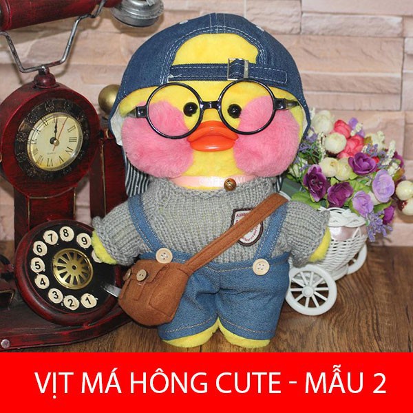 Gấu Bông Vịt Lalafanfan Vịt Má Hồng Vịt Vàng Cute Dễ Thương Cao Cấp Size 30cm full phụ kiện