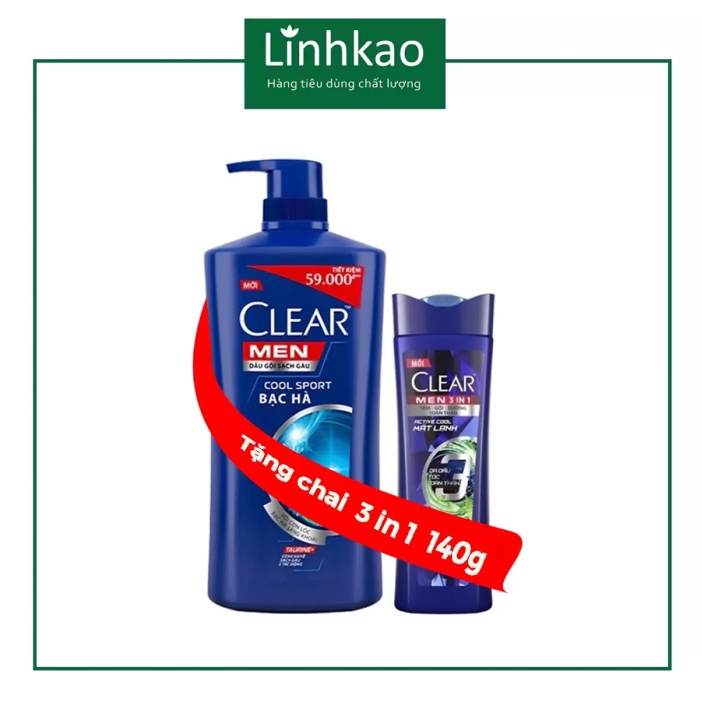 Dầu gội clear men bạc hà 630g khuyến mãi chai 140g