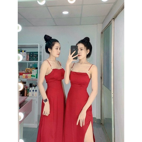 ĐẦM SATIN CHUỖI NGỌC VỀ SẴN CÓ MÚT